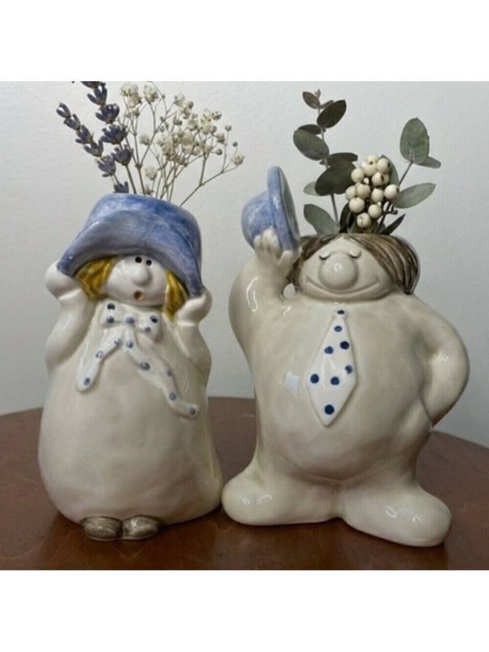 Vintage 1970s Fitz and Floyd "Pals" Man & Woman Figurine Bud Vase Set